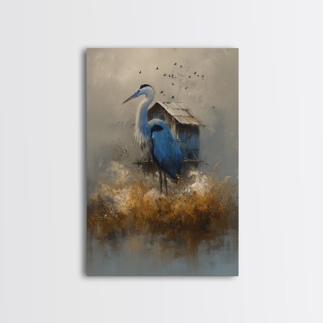 Floating House Carried by Colorful Birds Framed Canvas Print, Whimsical Art, Nursery Art, Living Room Decor, Fine Art, Wonder, WHI-2x3-87
