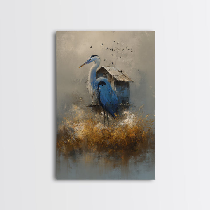 Floating House Carried by Colorful Birds Framed Canvas Print, Whimsical Art, Nursery Art, Living Room Decor, Fine Art, Wonder, WHI-2x3-87