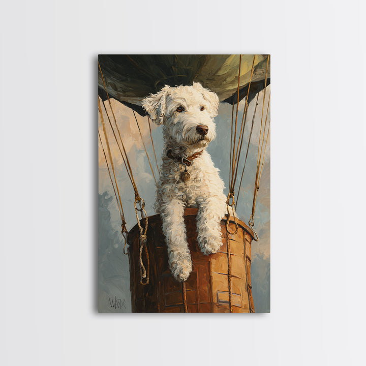 Dog in a Hot Air Balloon Framed Canvas Print, Whimsical Art, Digital Print, Living Room Decor, Fine Art, Wonder, Bird Art, WHI-2x3-94