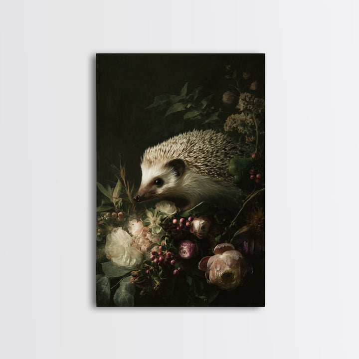Hedgehog Carrying Wildflowers Canvas Print, Whimsical Art, Nursery Prints, Living Room Decor, Watercolor Art, Wonder, WHI-2x3-95