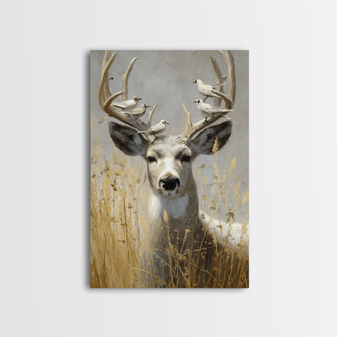 Deer with Antlers Full of Birds Canvas Print, Whimsical Art, Nursery Wall Decor, Living Room Decor, Fine Art, Wonder, WHI-2x3-99