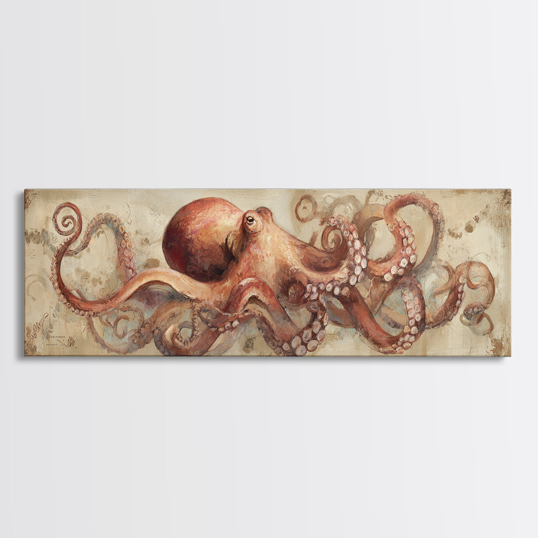 Octopus Conductor with Tiny Instruments Framed Canvas Print, Whimsical Art, Pet Portrait, Living Room Decor, Fine Art, Wonder, WHI-3x1-10