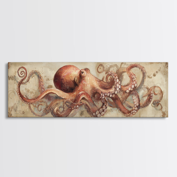 Octopus Conductor with Tiny Instruments Framed Canvas Print, Whimsical Art, Pet Portrait, Living Room Decor, Fine Art, Wonder, WHI-3x1-10