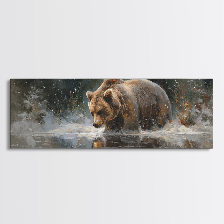 Bear Painting Stars Onto the Night Sky Canvas Print, Whimsical Art, Bird Art, Living Room Decor, Abstract Art, Wonder, WHI-3x1-25
