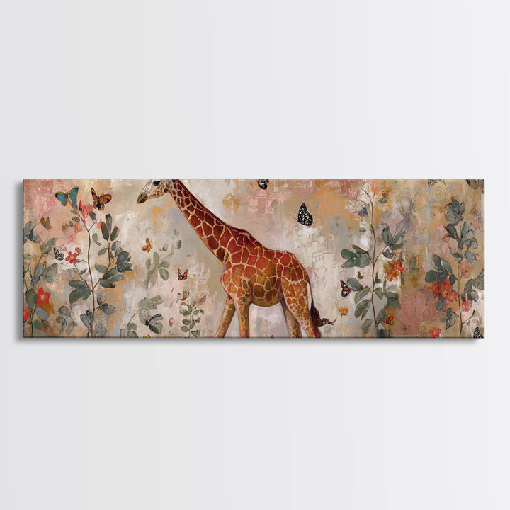 Giraffe with Scarf and Butterflies Canvas Print, Whimsical Art, Printable Art, Living Room Decor, Watercolor Art, Wonder, WHI-3x1-26
