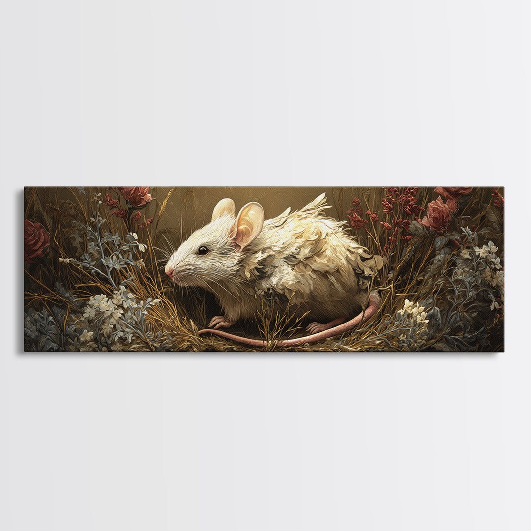 Mouse Ballerina in a Rose Garden Framed Canvas Print, Whimsical Art, Textured Painting, Living Room Decor, Fine Art, Wonder, WHI-3x1-27