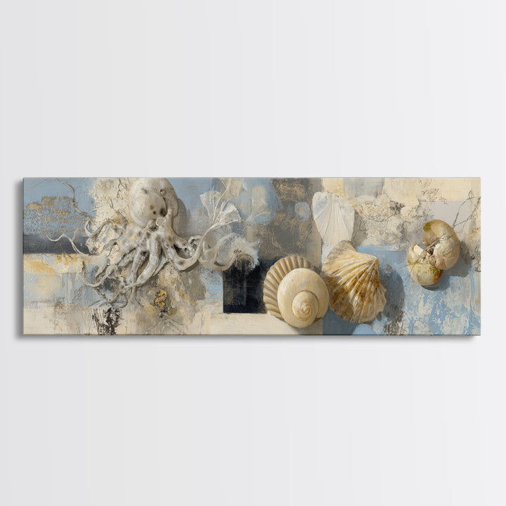 Octopus Conductor with Tiny Instruments Canvas Print, Whimsical Art, Art Nouveau, Living Room Decor, Abstract Art, Wonder, WHI-3x1-34
