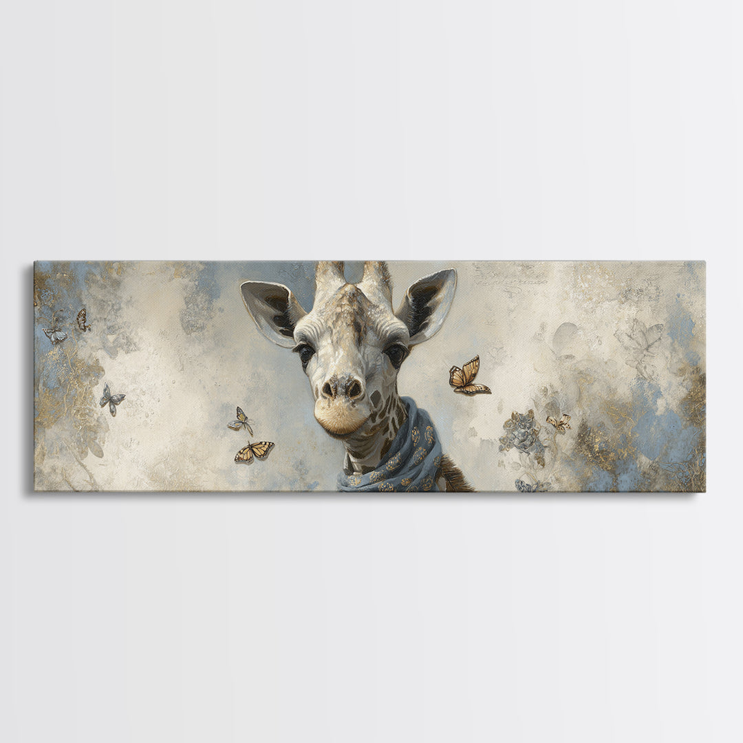 Giraffe with Scarf and Butterflies Canvas Print, Whimsical Art, Printable Art, Living Room Decor, Watercolor Art, Wonder, WHI-3x1-50