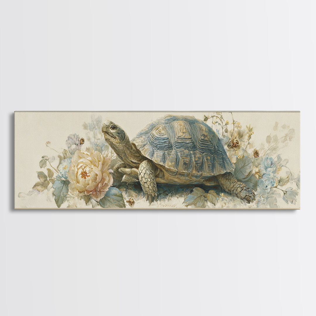 Turtle with Garden Growing on Shell Canvas Print, Whimsical Art, Boho Decor, Living Room Decor, Fine Art, Wonder, Digital Art, WHI-3x1-62