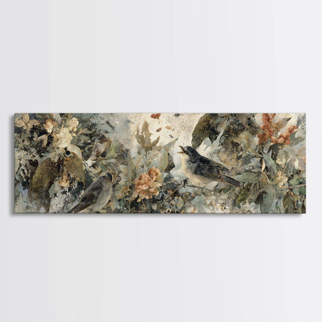 Bird Delivering a Tiny Love Letter Framed Canvas Print, Whimsical Art, Contemporary Art, Living Room Decor, Fine Art, Wonder, WHI-3x1-63