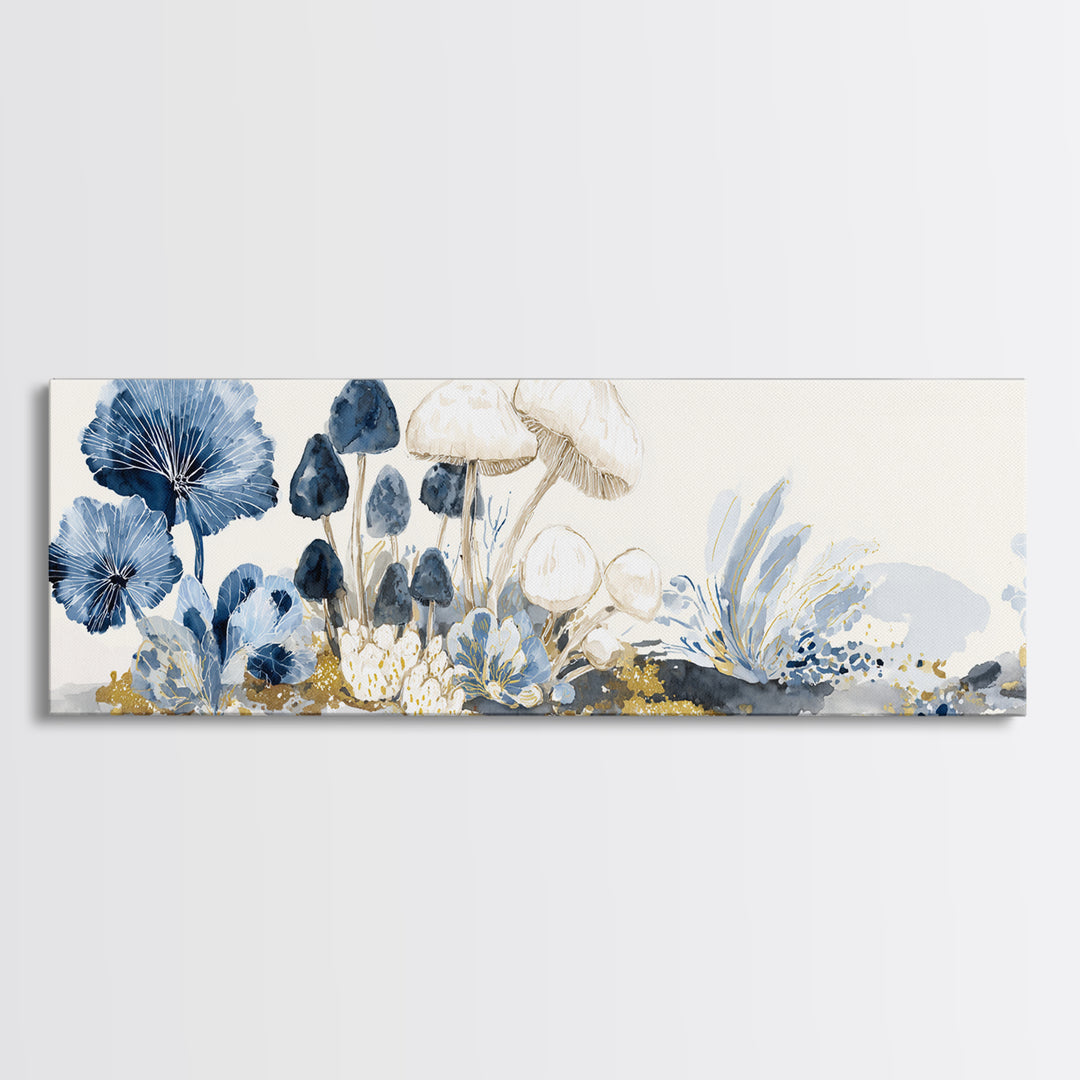 Teacup Garden with Tiny Mushrooms Framed Canvas Print, Whimsical Art, Home Decor, Living Room Decor, Fine Art, Wonder, WHI-3x1-68