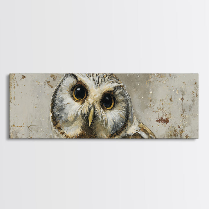 Owl Wearing Spectacles Among Stars Canvas Print, Whimsical Art, Wall Art, Living Room Decor, Oil Painting, Wonder, WHI-3x1-70
