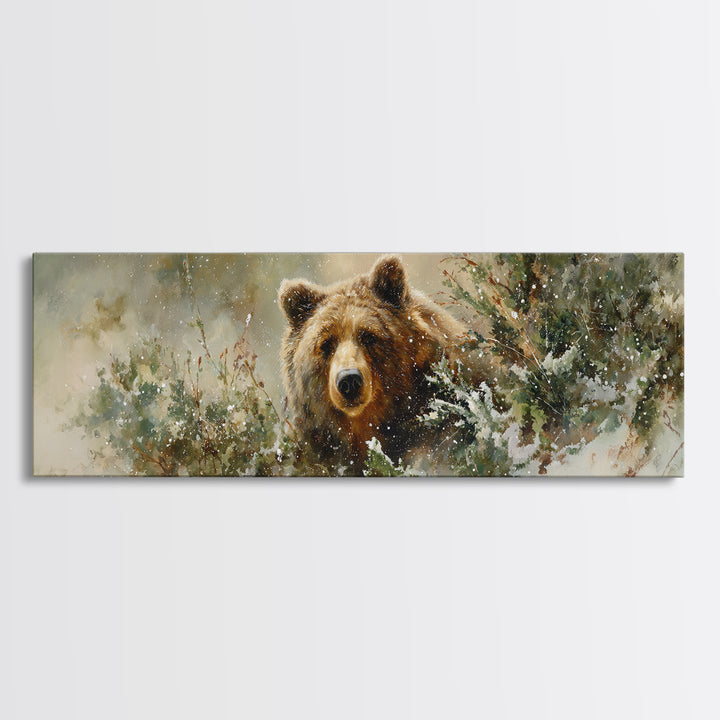 Bear Painting Stars Onto the Night Sky Framed Canvas Print, Whimsical Art, Neutral Decor, Living Room Decor, Fine Art, Wonder, WHI-3x1-73