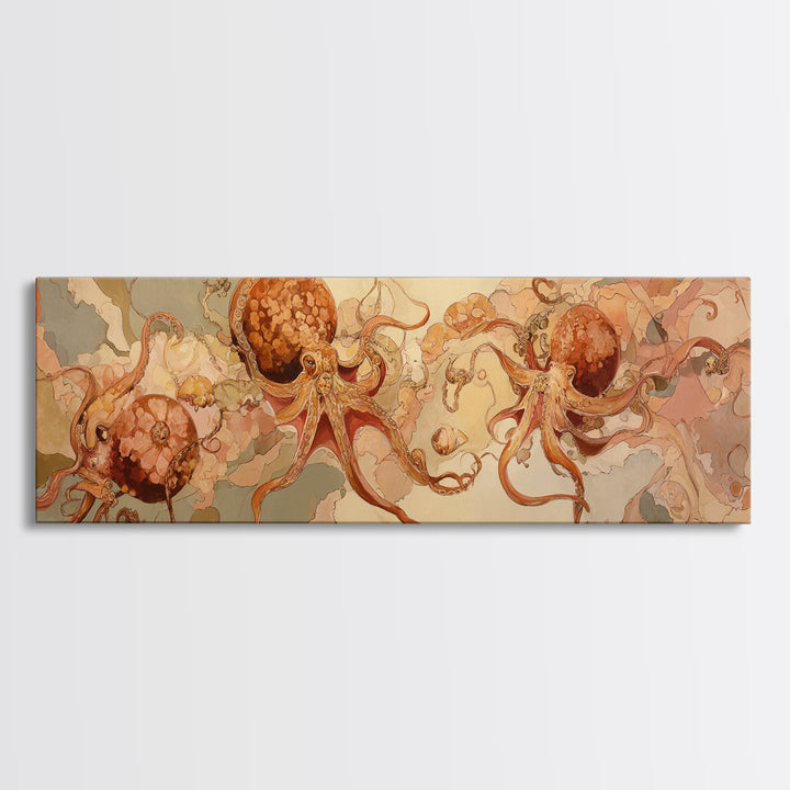 Octopus Conductor with Tiny Instruments Framed Canvas Print, Whimsical Art, Nursery, Living Room Decor, Fine Art, Wonder, WHI-3x1-82