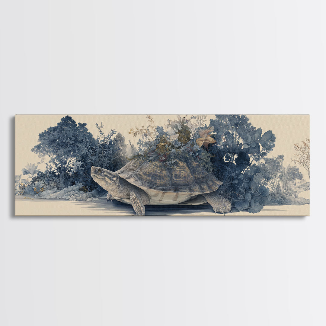 Turtle with Garden Growing on Shell Canvas Print, Whimsical Art, Printable Art, Living Room Decor, Fine Art, Wonder, Cat Art, WHI-3x1-86