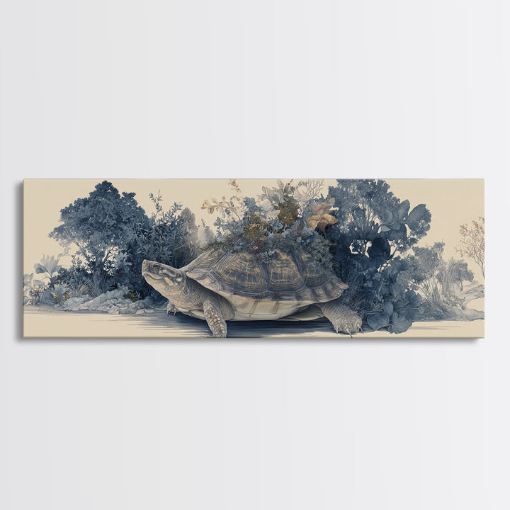 Turtle with Garden Growing on Shell Canvas Print, Whimsical Art, Printable Art, Living Room Decor, Fine Art, Wonder, Cat Art, WHI-3x1-86