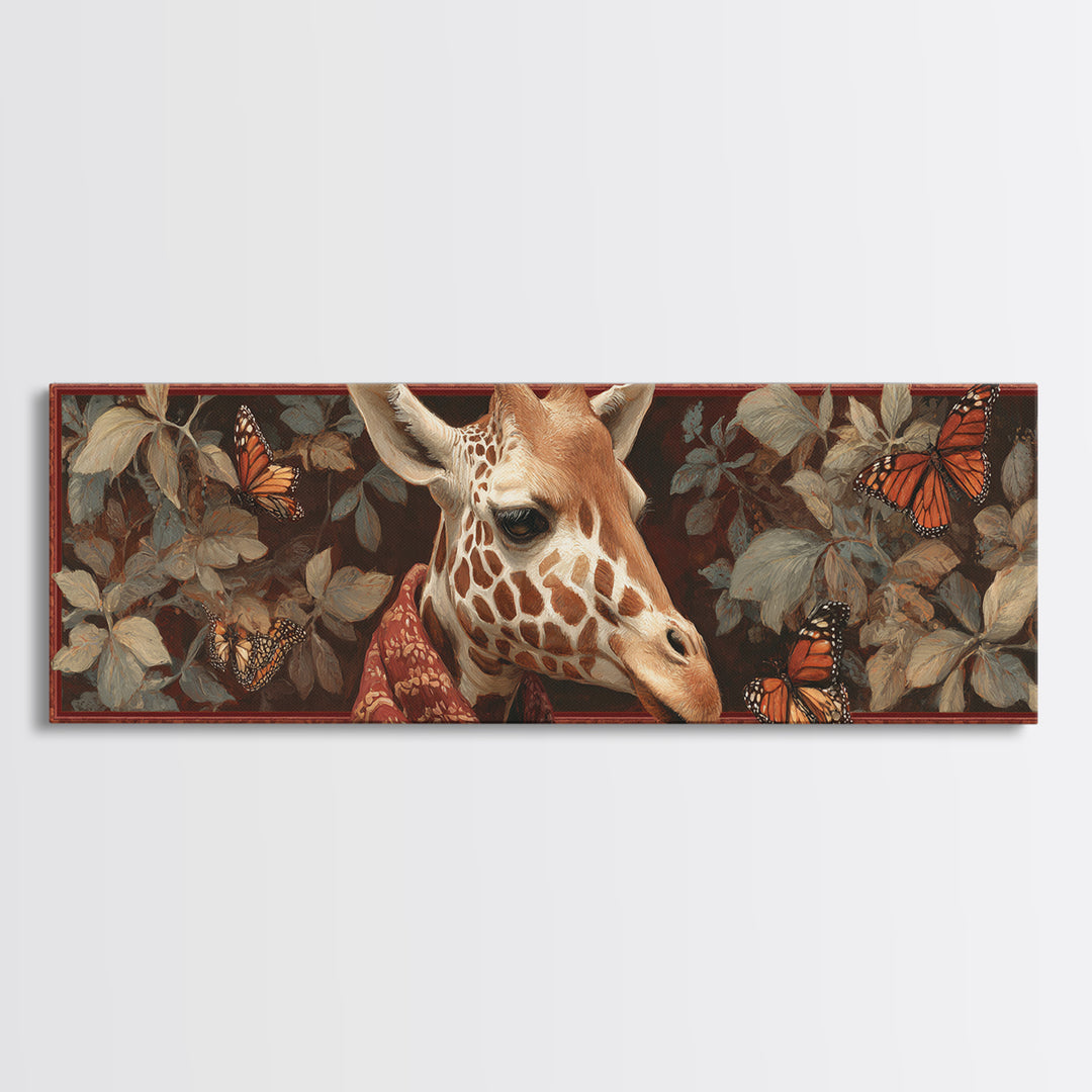 Giraffe with Scarf and Butterflies Canvas Print, Whimsical Art, Nursery Art, Living Room Decor, Fine Art, Wonder, WHI-3x1-98