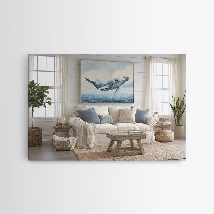 Whale Flying Through Clouds Like Ocean Canvas Print, Whimsical Art, Nursery Wall Decor, Living Room Decor, Fine Art, Wonder, WHI-3x2-17