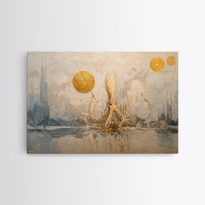 Octopus Conductor with Tiny Instruments Canvas Print, Whimsical Art, Whimsical, Living Room Decor, Oil Painting, Wonder, WHI-3x2-22