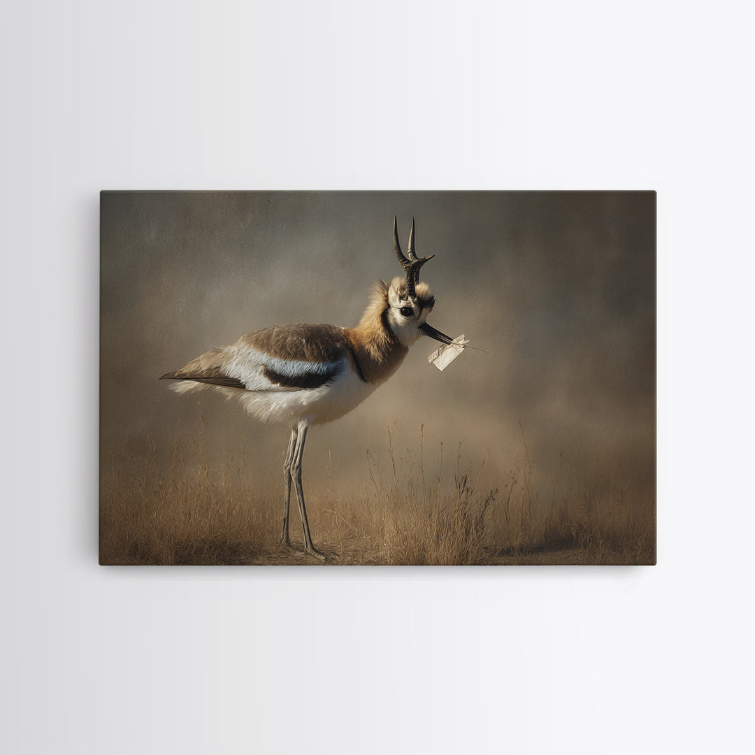 Bird Delivering a Tiny Love Letter Framed Canvas Print, Whimsical Art, Gallery Decor, Living Room Decor, Fine Art, Wonder, WHI-3x2-27