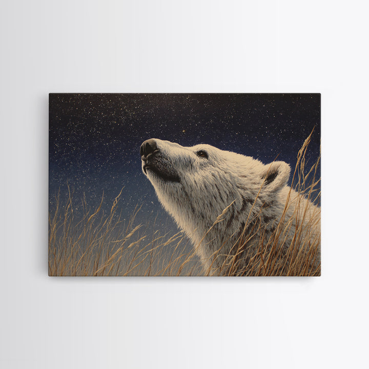Bear Painting Stars Onto the Night Sky Canvas Print, Whimsical Art, Nursery Prints, Living Room Decor, Oil Painting, Wonder, WHI-3x2-37
