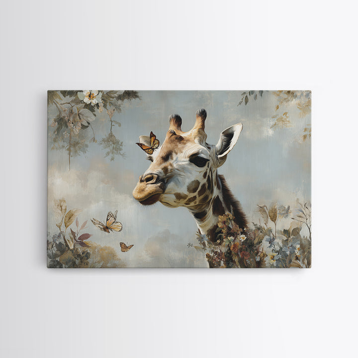 Giraffe with Scarf and Butterflies Canvas Print, Whimsical Art, Living Room Decor, Wonder, Gallery Decor, Neutral Decor, WHI-3x2-38