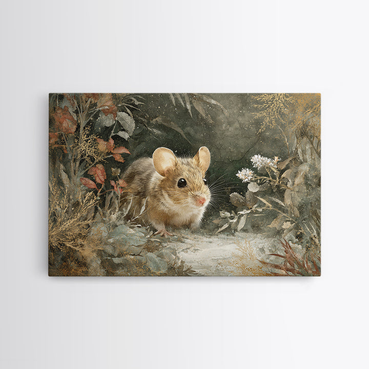 Mouse Ballerina in a Rose Garden Framed Canvas Print, Whimsical Art, Living Room Decor, Watercolor Art, Wonder, WHI-3x2-39