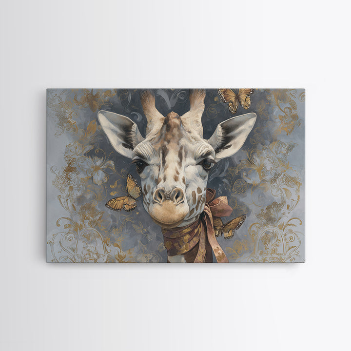 Giraffe with Scarf and Butterflies Canvas Print, Whimsical Art, Living Room Decor, Wonder, Gallery Decor, Neutral Decor, WHI-3x2-62