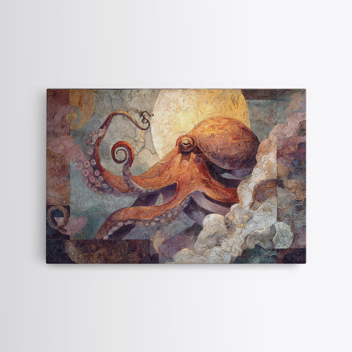 Octopus Conductor with Tiny Instruments Framed Canvas Print, Whimsical Art, Dark Academia Decor, Living Room Decor, Wonder, WHI-3x2-70