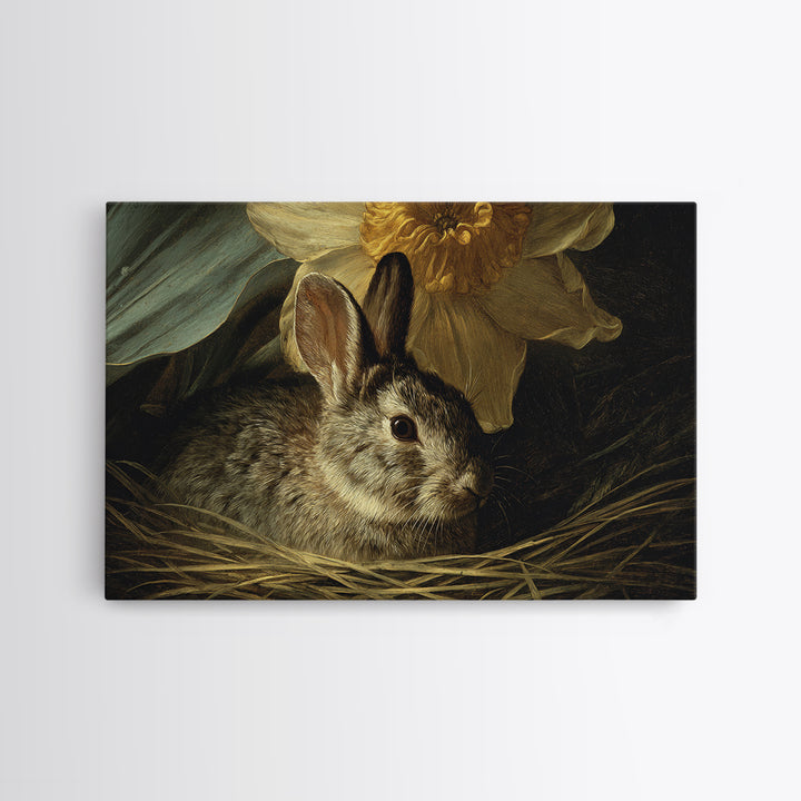 Rabbit Reading Beneath a Giant Flower Framed Canvas Print, Whimsical Art, Fine Art Print, Living Room Decor, Watercolor Art, WHI-3x2-81