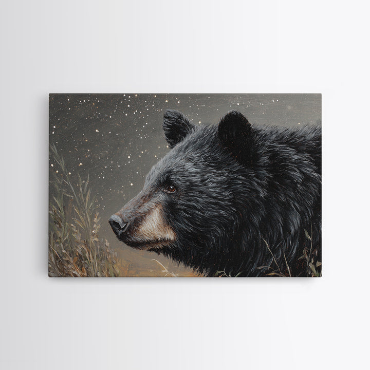 Bear Painting Stars Onto the Night Sky Framed Canvas Print, Whimsical Art, Statement Artwork, Living Room Decor, Wonder, WHI-3x2-85