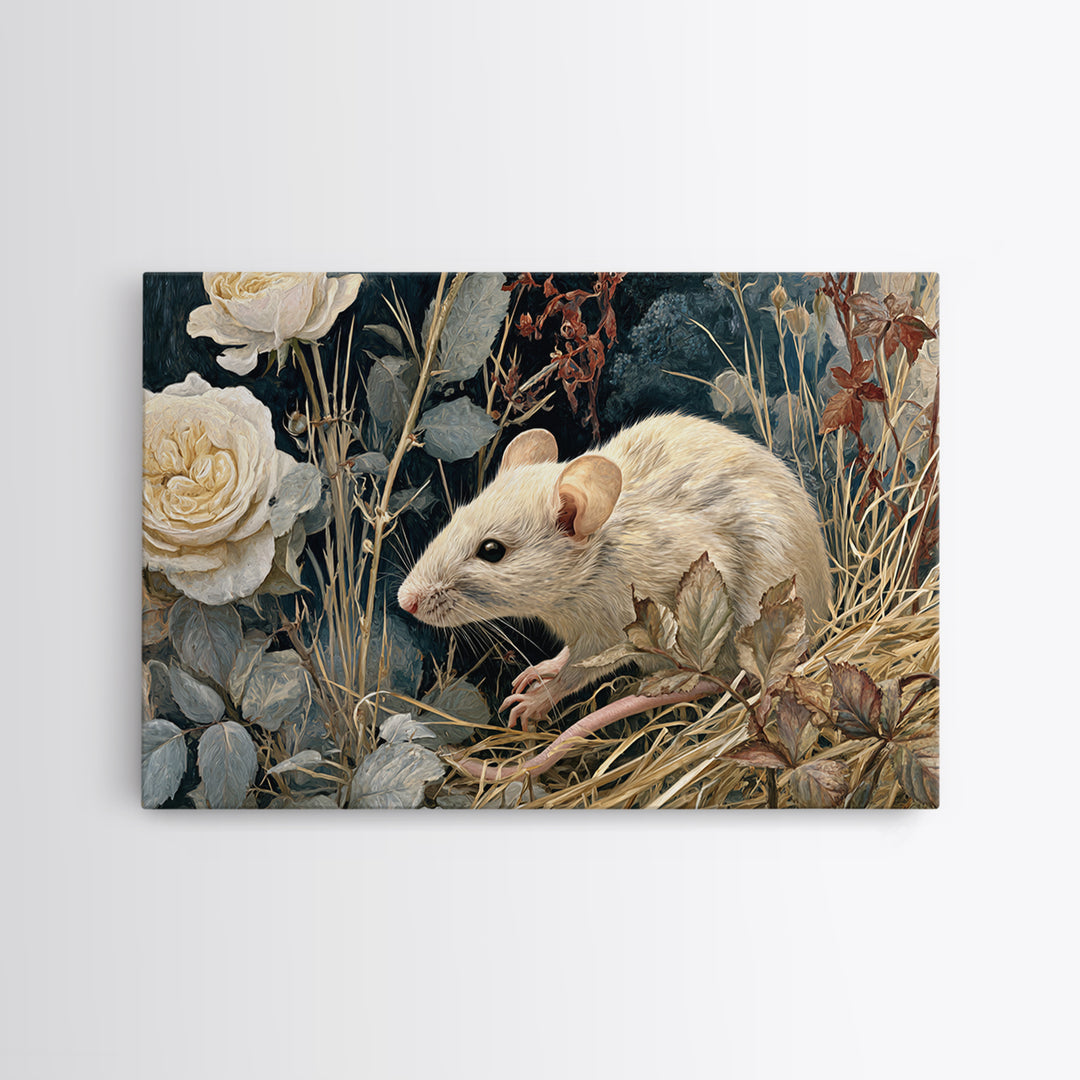 Mouse Ballerina in a Rose Garden Framed Canvas Print, Whimsical Art, Wall Decor, Living Room Decor, Fine Art, Wonder, WHI-3x2-87