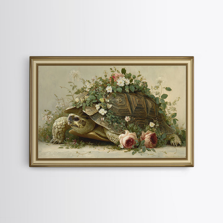 Turtle with Garden Growing on Shell Canvas Print, Whimsical Art, Nursery Art, Living Room Decor, Oil Painting, Wonder, WHI-3x2-98