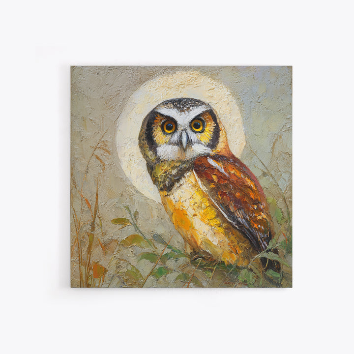 Owl Perched in Moonlit Woodland Framed Canvas Print, Wildlife Art, Wall Decor, Living Room Decor, Wild, Living Room Wall Art, WIL-1x1-12