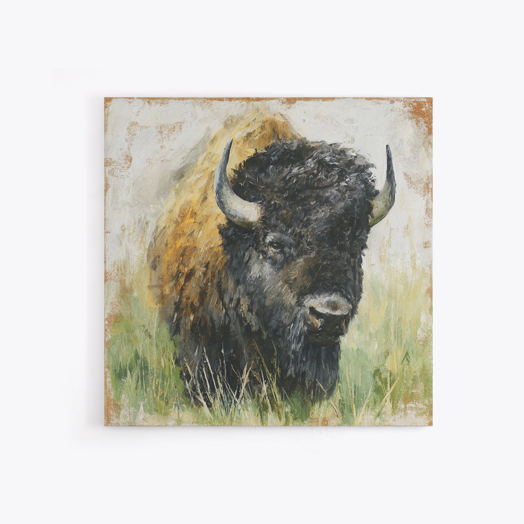 Bison on Wide Western Prairie Canvas Print, Wildlife Art, Canvas Painting, Living Room Decor, Watercolor Art, Wild, WIL-1x1-13