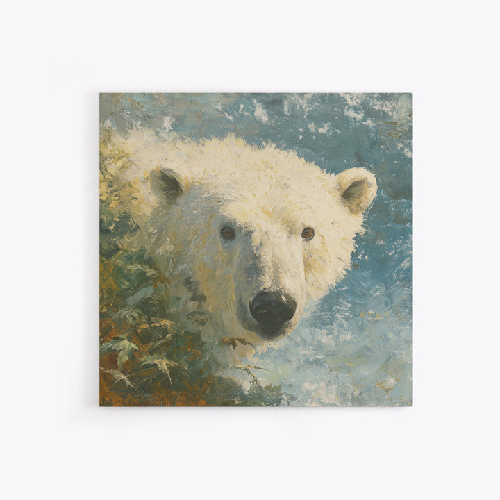 Polar Bear Crossing Blue Ice Canvas Print, Wildlife Art, Modern Wall Art, Living Room Decor, Oil Painting, Wild, Bird Wall Art, WIL-1x1-15