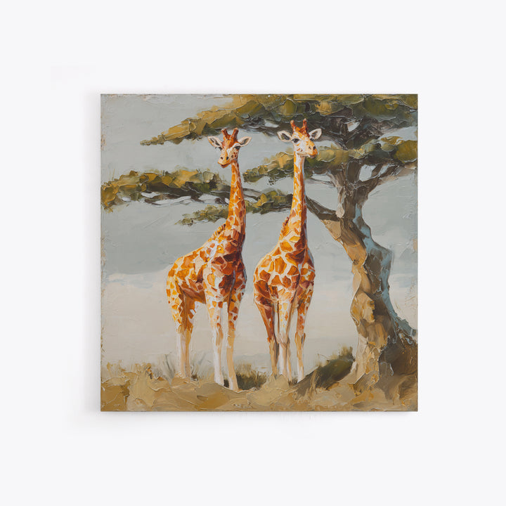 Giraffe Pair under Acacia Tree Canvas Print, Wildlife Art, Living Room Wall Art, Living Room Decor, Wild, Unique Home Decor, WIL-1x1-31