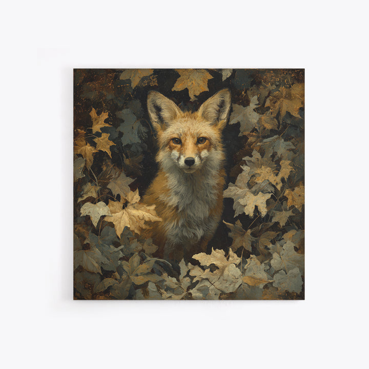 Fox in Autumn Forest Leaves Framed Canvas Print, Wildlife Art, Statement Artwork, Living Room Decor, Fine Art, Wild, Wall Decor, WIL-1x1-33