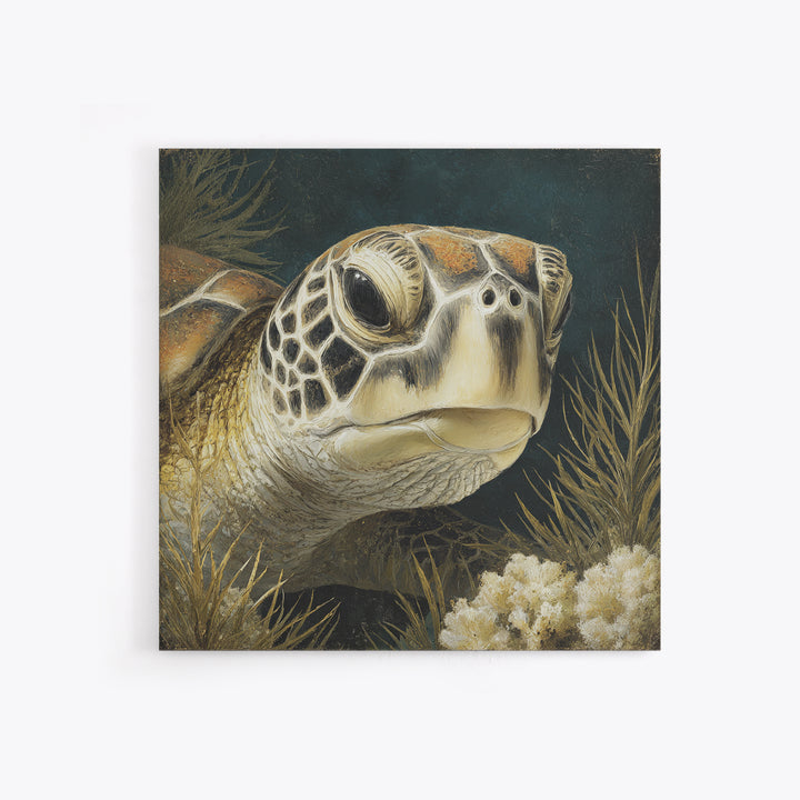 Sea Turtle over Coral Reef Framed Canvas Print, Wildlife Art, Digital Download Art, Living Room Decor, Abstract Art, Wild, WIL-1x1-42