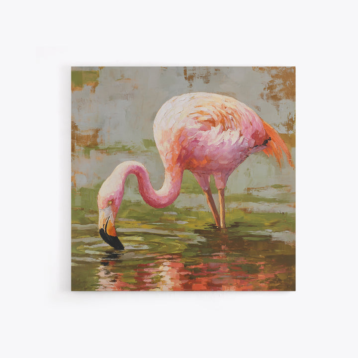 Flamingos in Pink Shallow Water Framed Canvas Print, Wildlife Art, Living Room Art, Living Room Decor, Fine Art, Wild, WIL-1x1-46