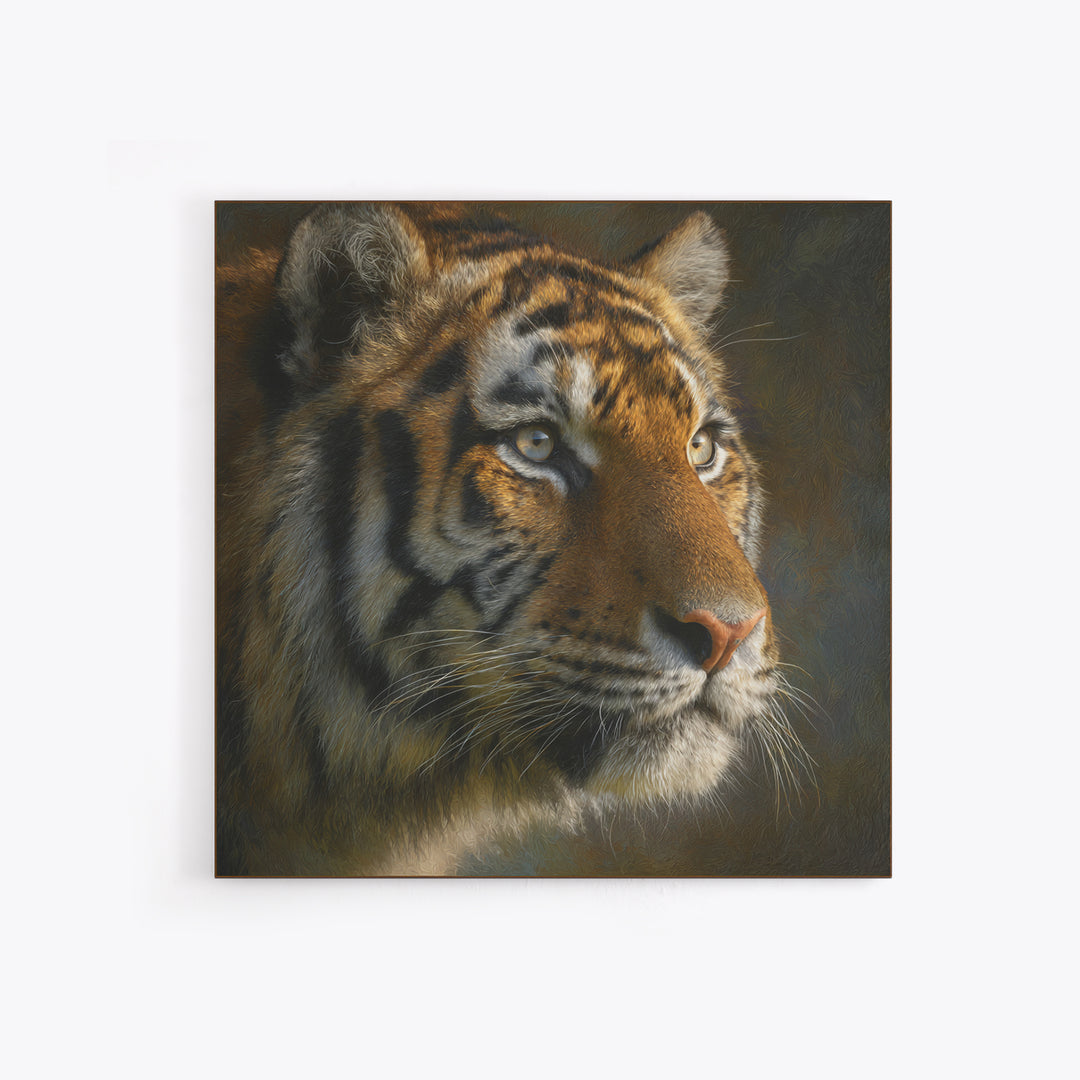 Tiger Portrait with Jungle Shadows Canvas Print, Wildlife Art, Forest Wall Art, Living Room Decor, Oil Painting, Wild, WIL-1x1-5