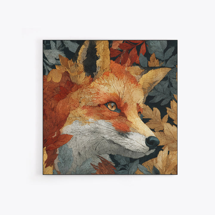 Fox in Autumn Forest Leaves Framed Canvas Print, Wildlife Art, Statement Artwork, Living Room Decor, Fine Art, Wild, Wall Decor, WIL-1x1-57