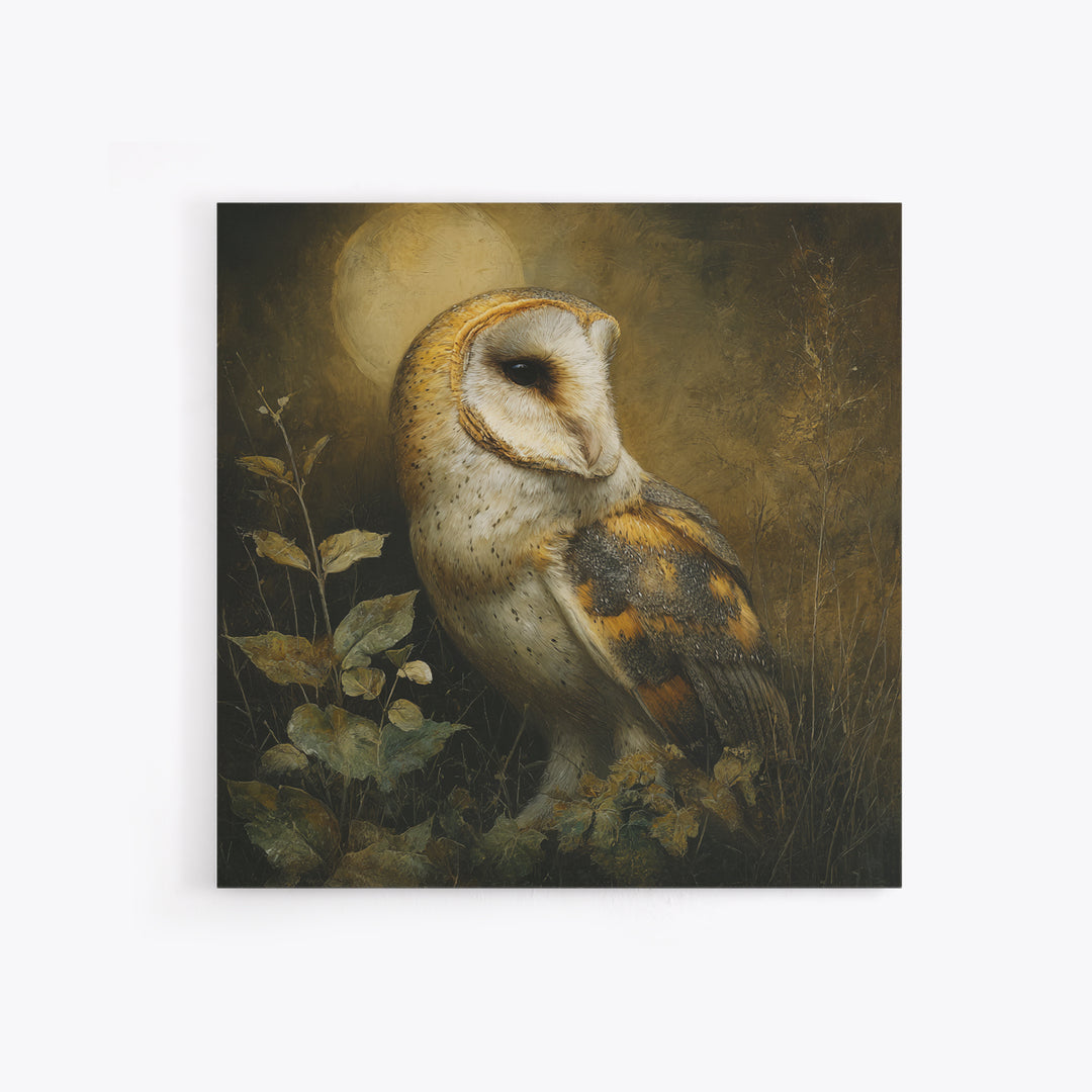 Owl Perched in Moonlit Woodland Canvas Print, Wildlife Art, Landscape Art, Living Room Decor, Fine Art, Wild, Modern Decor, WIL-1x1-60