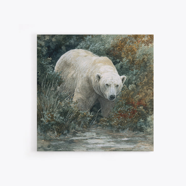 Polar Bear Crossing Blue Ice Framed Canvas Print, Wildlife Art, Original Artwork, Living Room Decor, Wild, Minimalist Decor, WIL-1x1-63