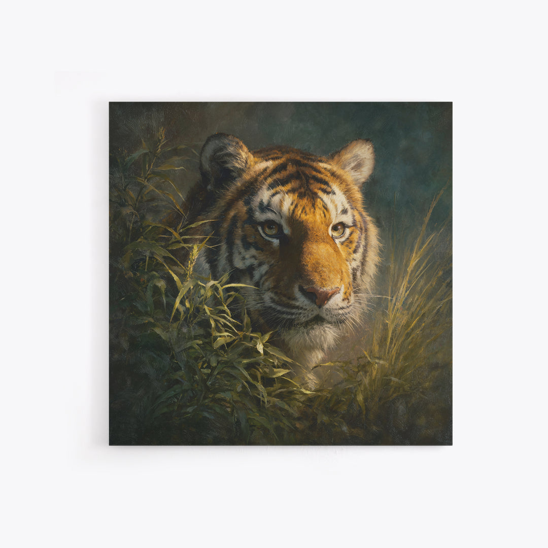 Tiger Portrait with Jungle Shadows Canvas Print, Wildlife Art, Room Decor, Living Room Decor, Fine Art, Wild, Large Wall Art, WIL-1x1-77