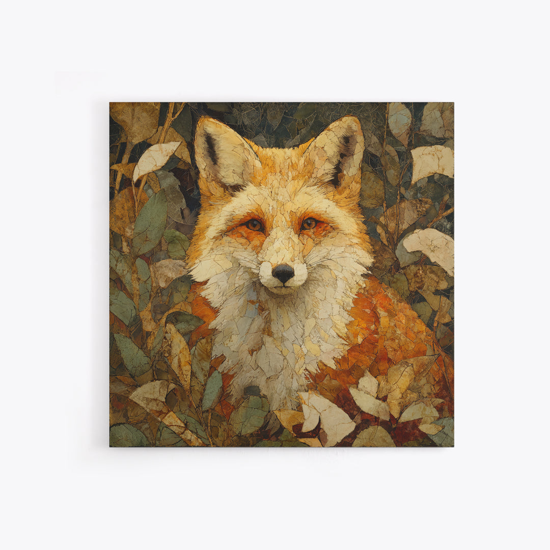 Fox in Autumn Forest Leaves Canvas Print, Wildlife Art, Textured Painting, Living Room Decor, Oil Painting, Wild, Original Art, WIL-1x1-81