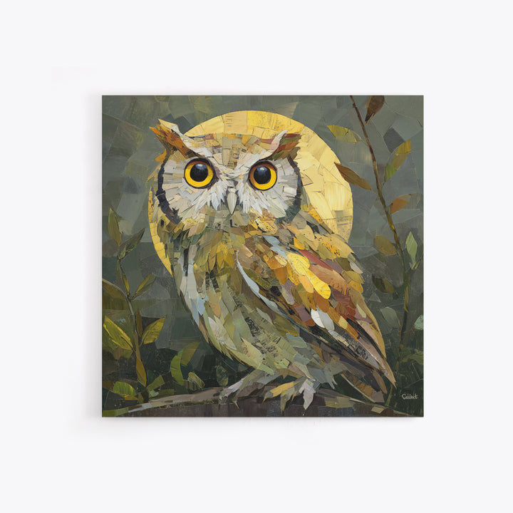Owl Perched in Moonlit Woodland Framed Canvas Print, Wildlife Art, Nature Wall Art, Living Room Decor, Abstract Art, Wild, WIL-1x1-84