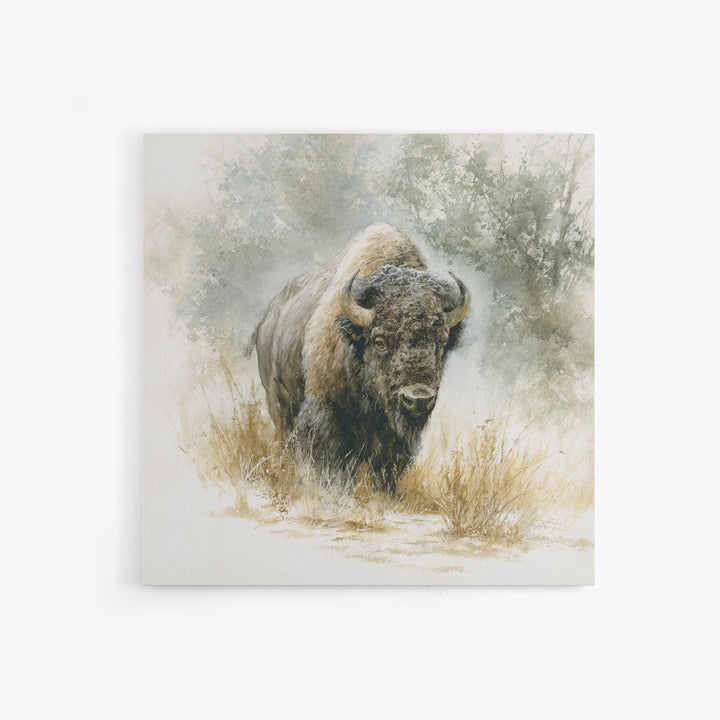 Bison on Wide Western Prairie Canvas Print, Wildlife Art, Boho Decor, Living Room Decor, Fine Art, Wild, Wall Hangings, WIL-1x1-85
