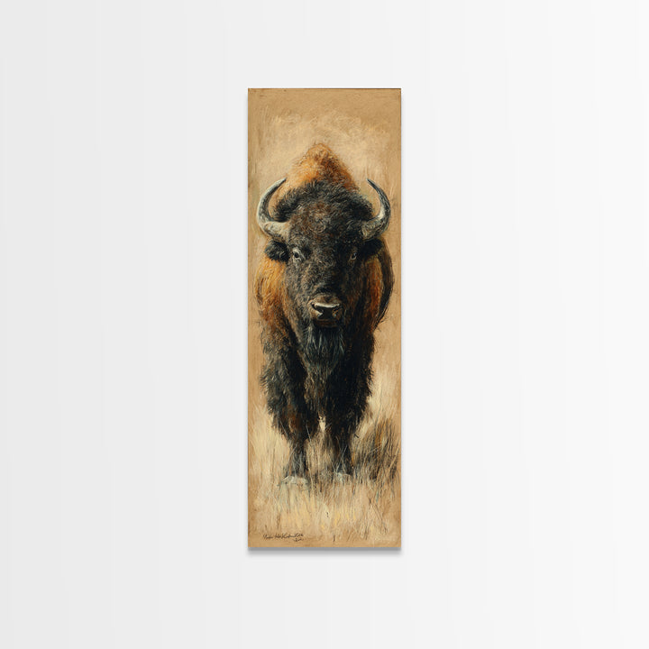 Bison on Wide Western Prairie Canvas Print, Wildlife Art, Canvas Painting, Living Room Decor, Watercolor Art, Wild, WIL-1x3-1