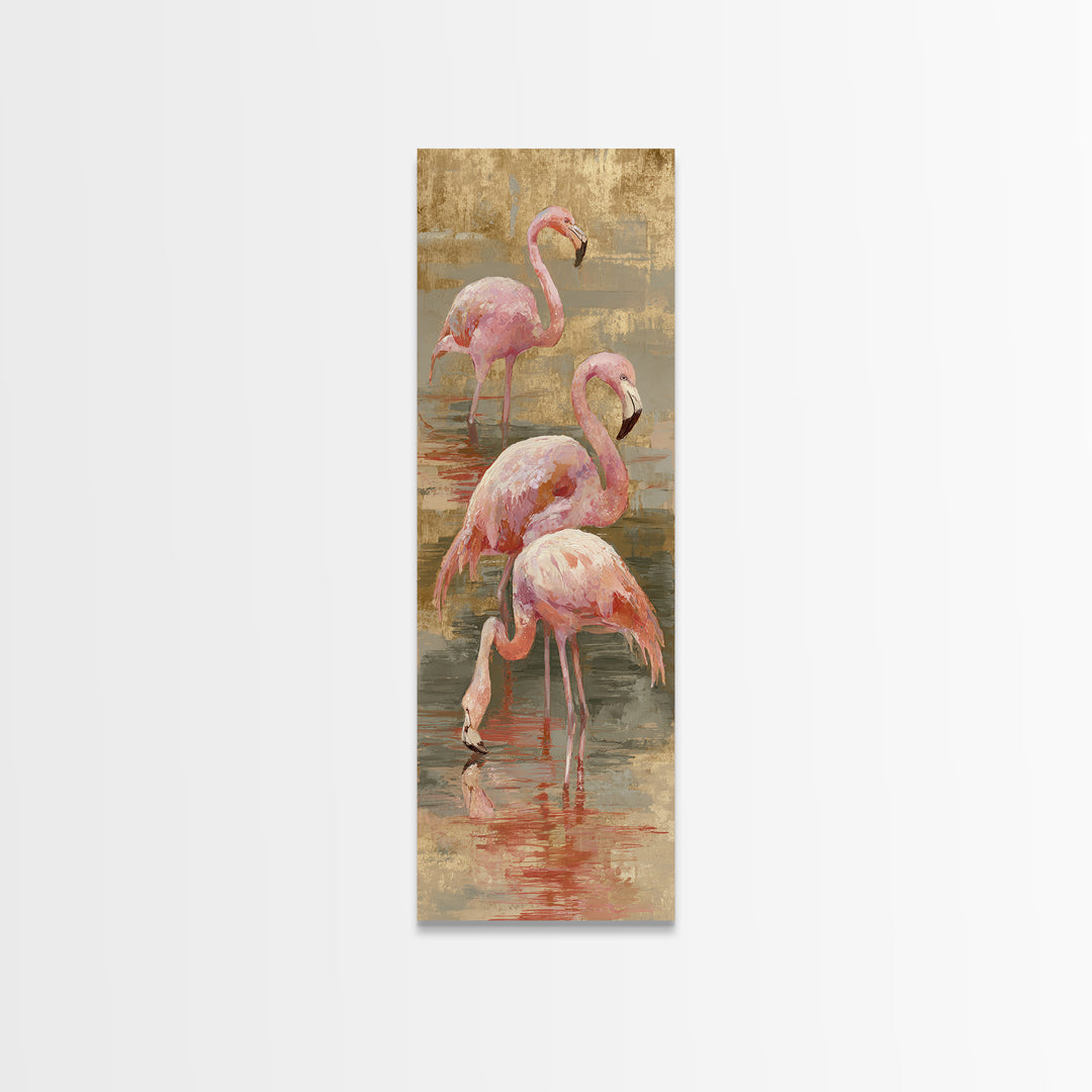 Flamingos in Pink Shallow Water Canvas Print, Wildlife Art, Modern Art, Living Room Decor, Fine Art, Wild, Neutral Decor, WIL-1x3-10